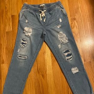 GARAGE Distressed Light Wash Jean Joggers Size S